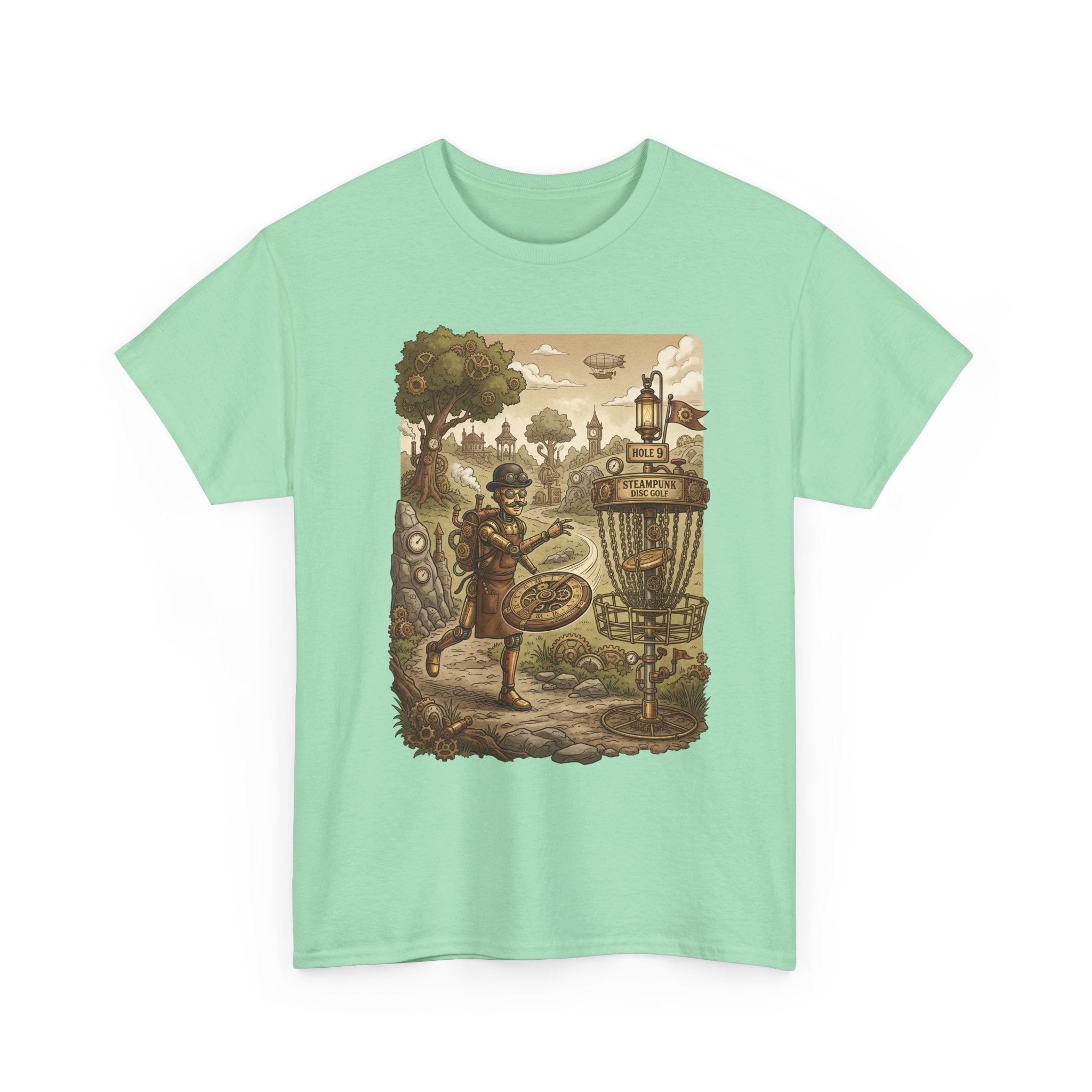 Steampunk Disc Golf Adventure Tee — Vintage Woodland Basket Design