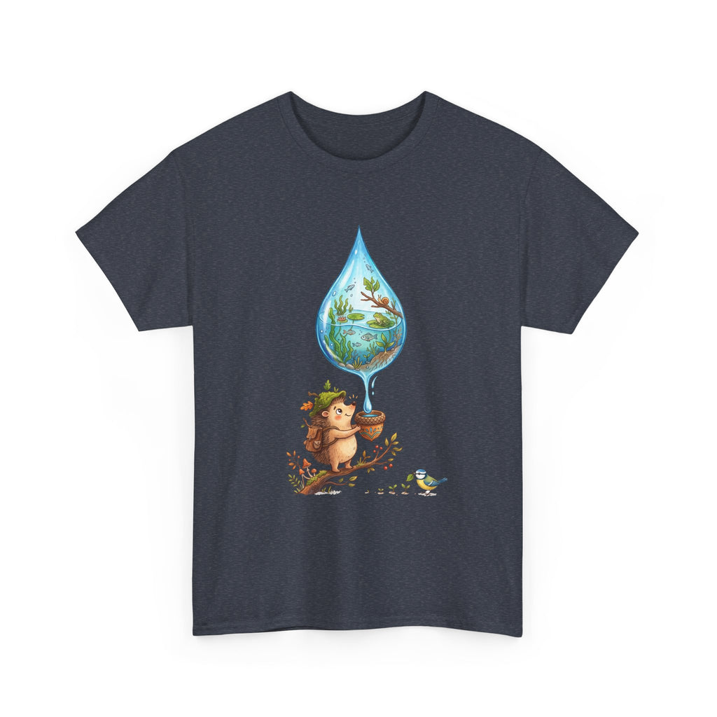 Eco Hedgehog Water Drop T‑Shirt — Wildlife Nature Illustration