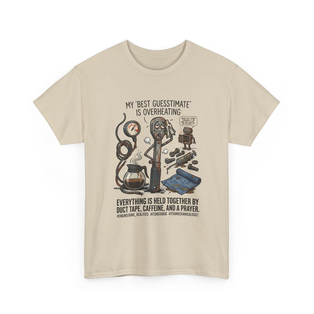 Mechanic Humor T-Shirt - "My Best Guessmate Is Overheating" Vintage Tools, Duct Tape & Caffeine Tee