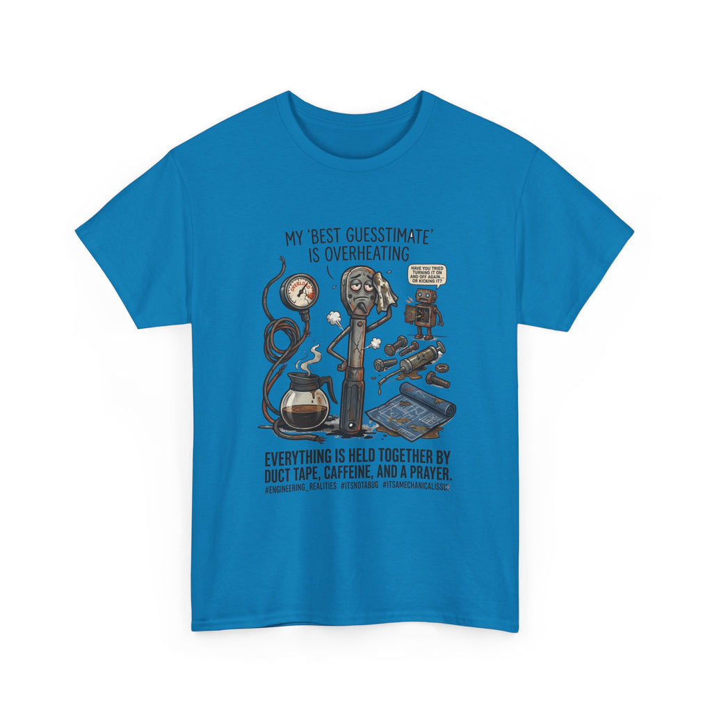 Mechanic Humor T-Shirt - "My Best Guessmate Is Overheating" Vintage Tools, Duct Tape & Caffeine Tee