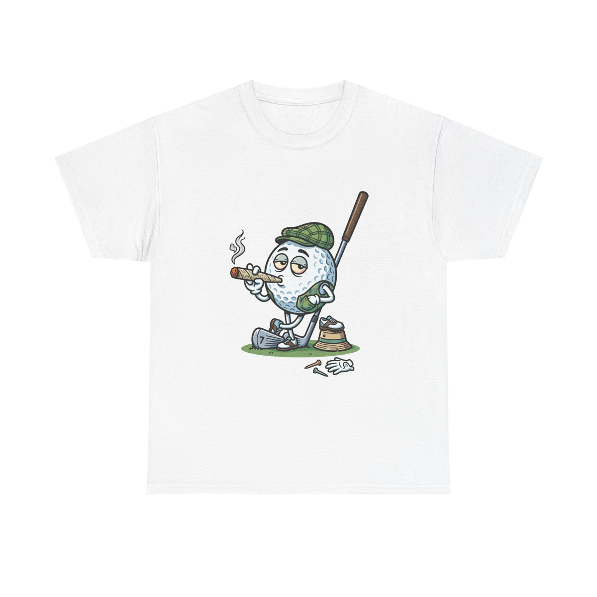 1 Golf Ball Cartoon T-Shirt — Weed Smoking Golfer Vintage Style Tee