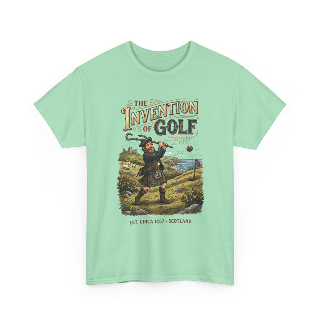 Golf T-Shirt — "The Invention of Golf" Vintage Scotland Design