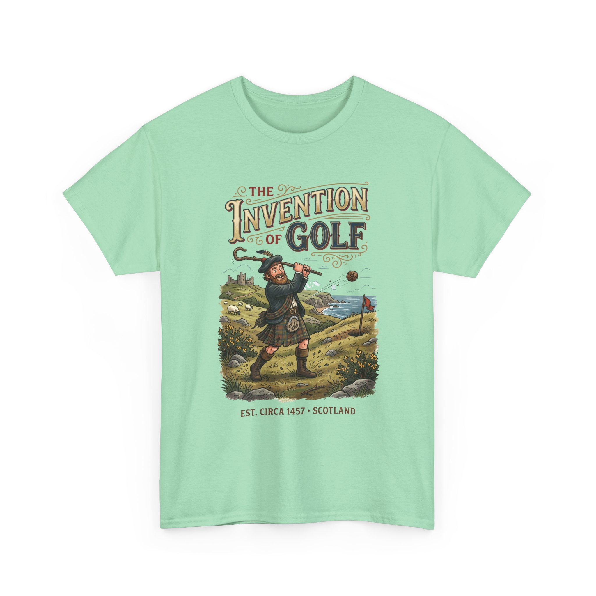 Golf T-Shirt — "The Invention of Golf" Vintage Scotland Design