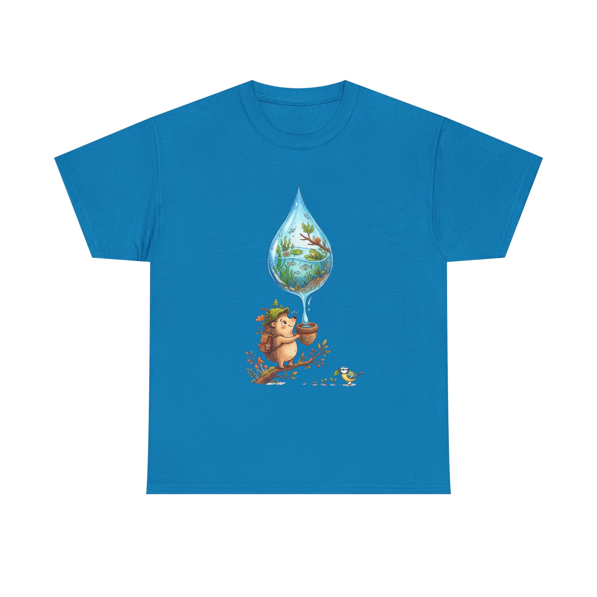 Eco Hedgehog Water Drop T‑Shirt — Wildlife Nature Illustration