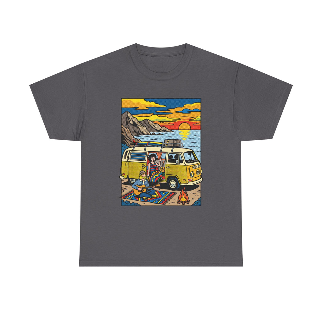 Surf Van Sunset T‑Shirt — Retro Camper Beach Scene Tee