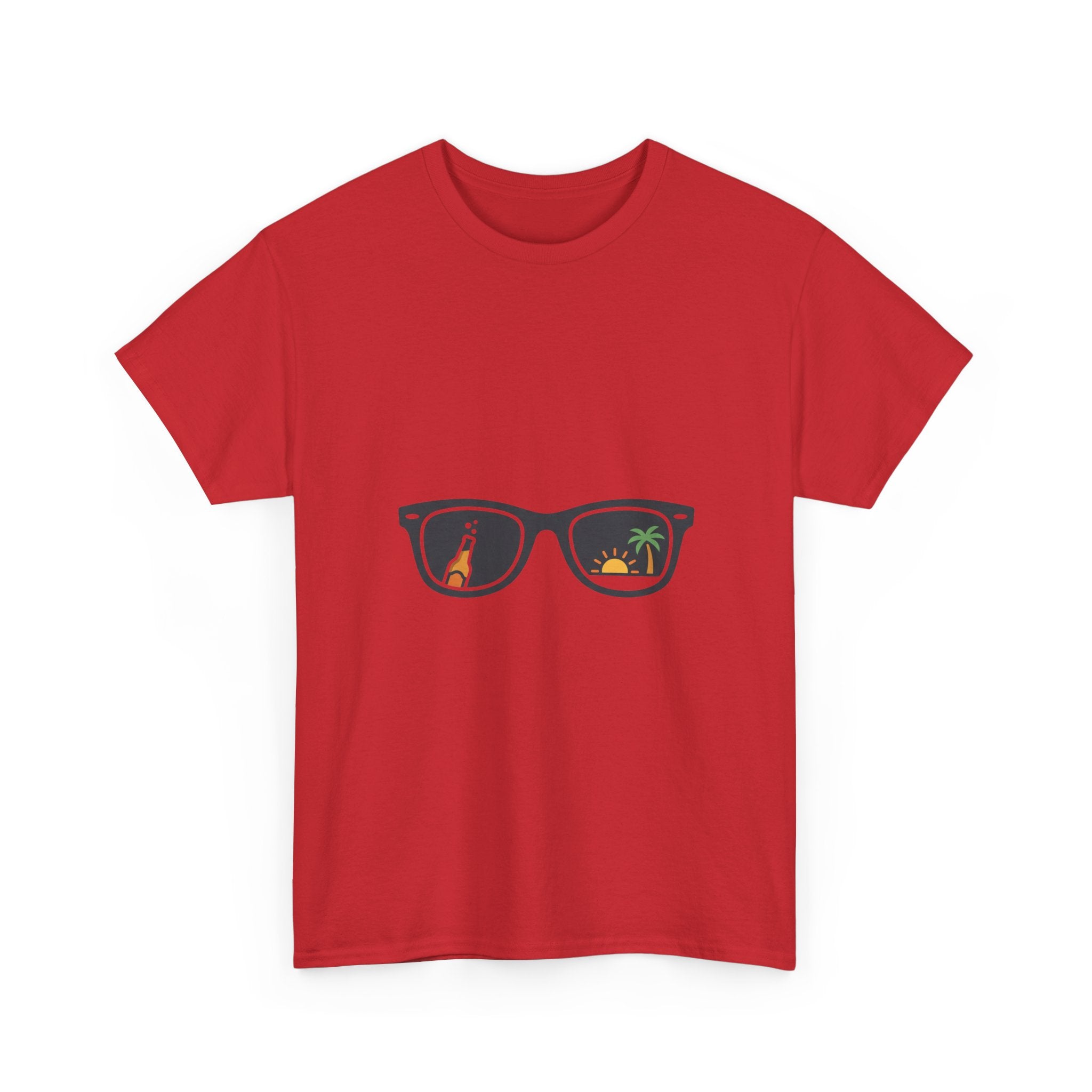 Sunglasses Reflection Tee — Tropical Beach & Palm Drink Graphic T-Shirt