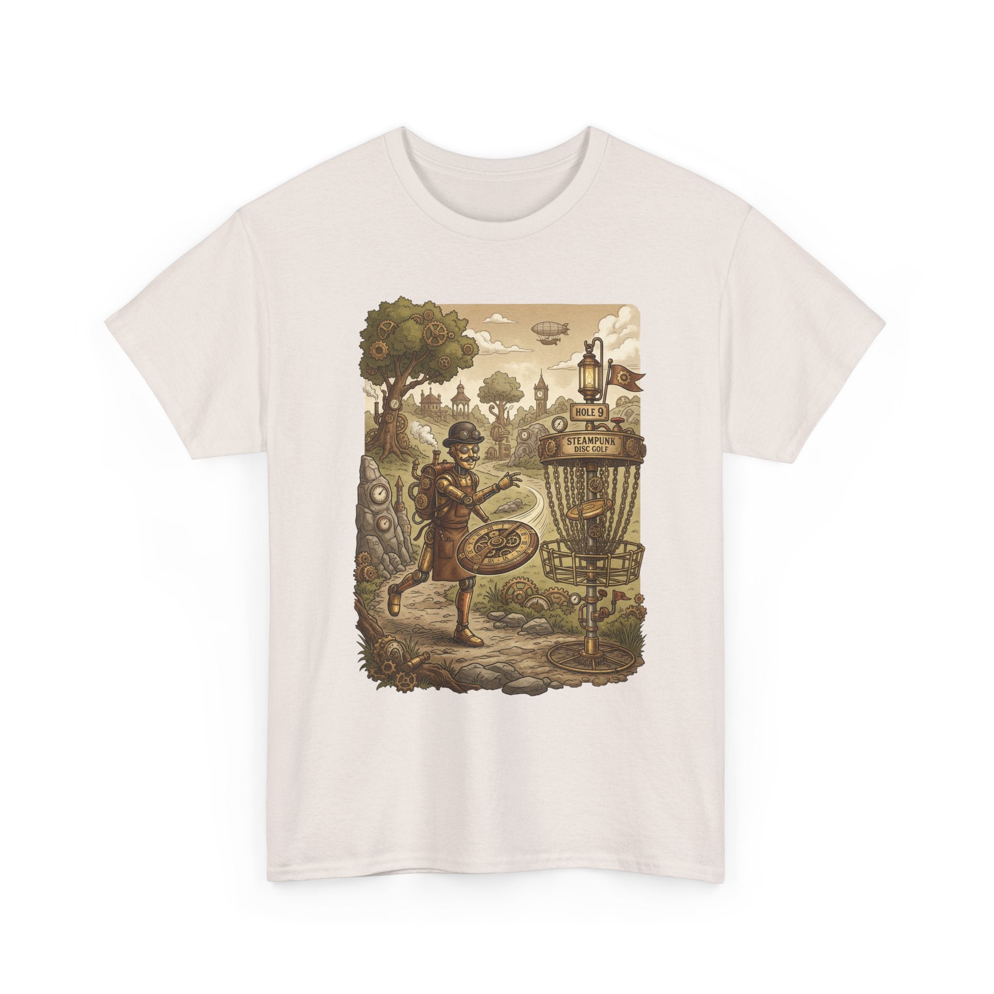 Steampunk Disc Golf Adventure Tee — Vintage Woodland Basket Design