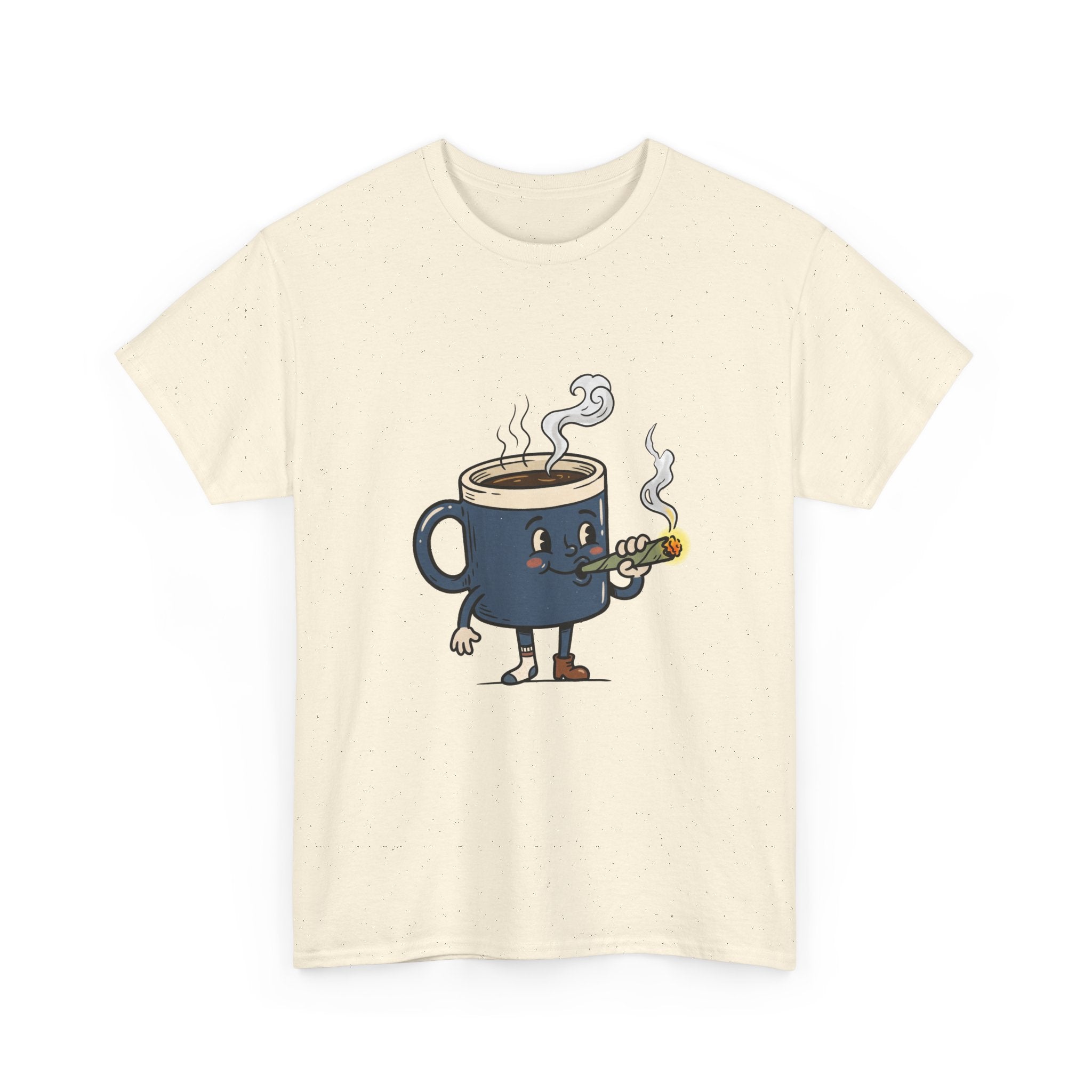 Coffee and a Joint Character Tee — Funny Smoking Joint Cartoon Shirt