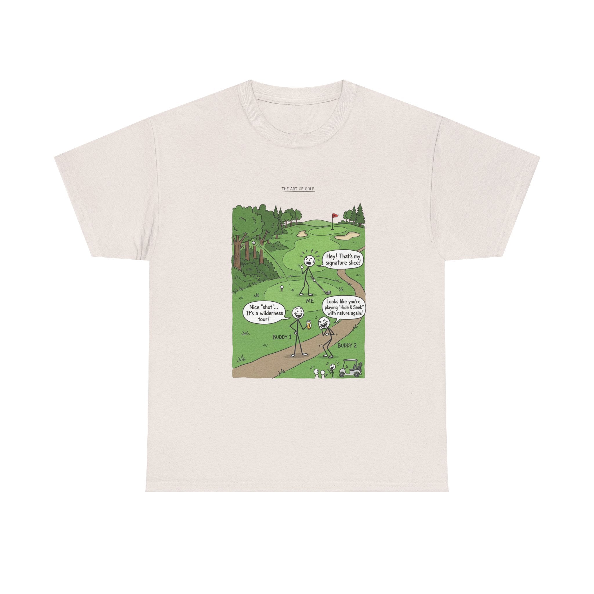 Golf Cartoons Graphic Tee — Funny Golf Humor T-Shirt ("Fore! That's a Mulligan, Dad")