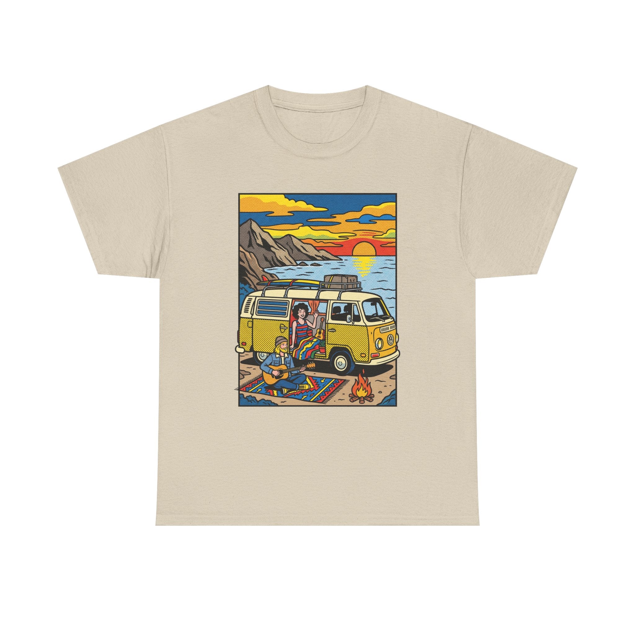 Surf Van Sunset T‑Shirt — Retro Camper Beach Scene Tee