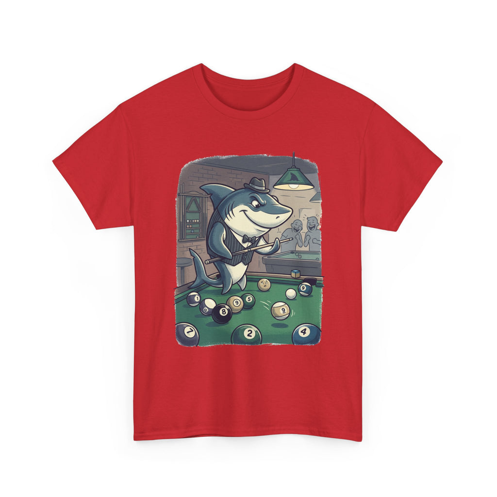 Shark Playing Pool T-Shirt – Funny Billiards Cartoon Tee
