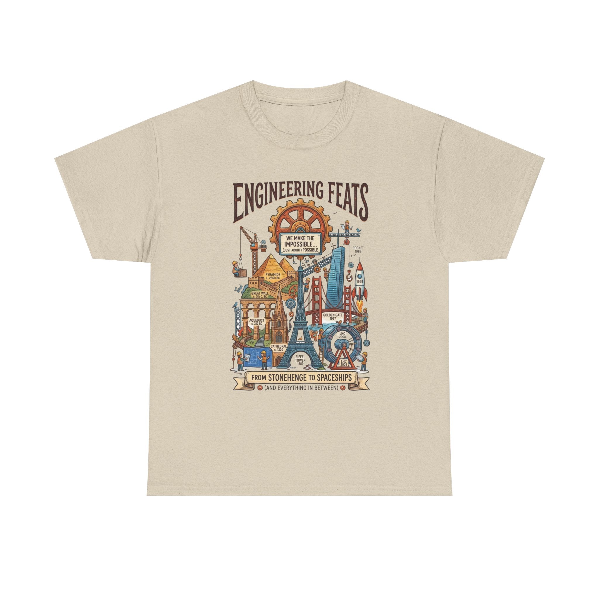 Engineering Feats T‑Shirt — STEM Vintage Landmark Illustration