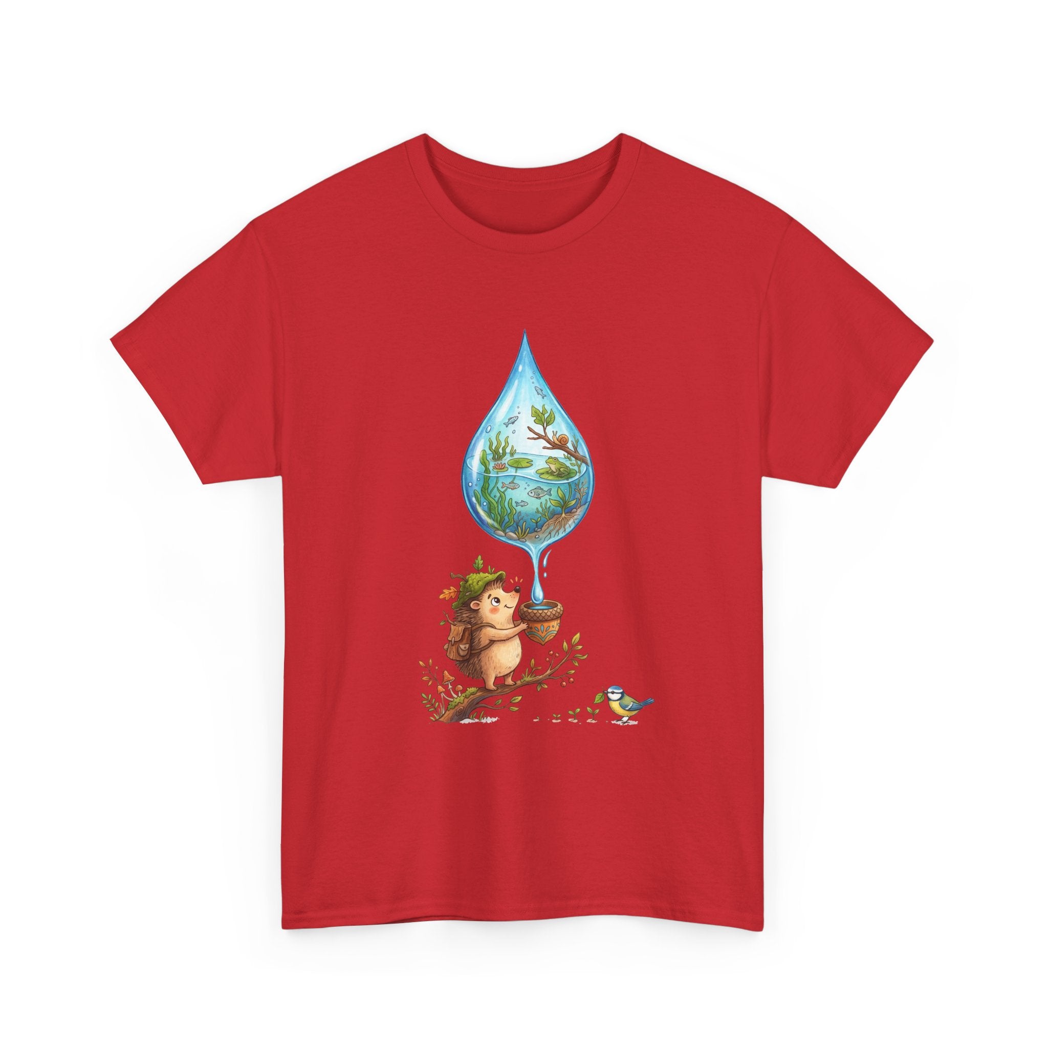 Eco Hedgehog Water Drop T‑Shirt — Wildlife Nature Illustration