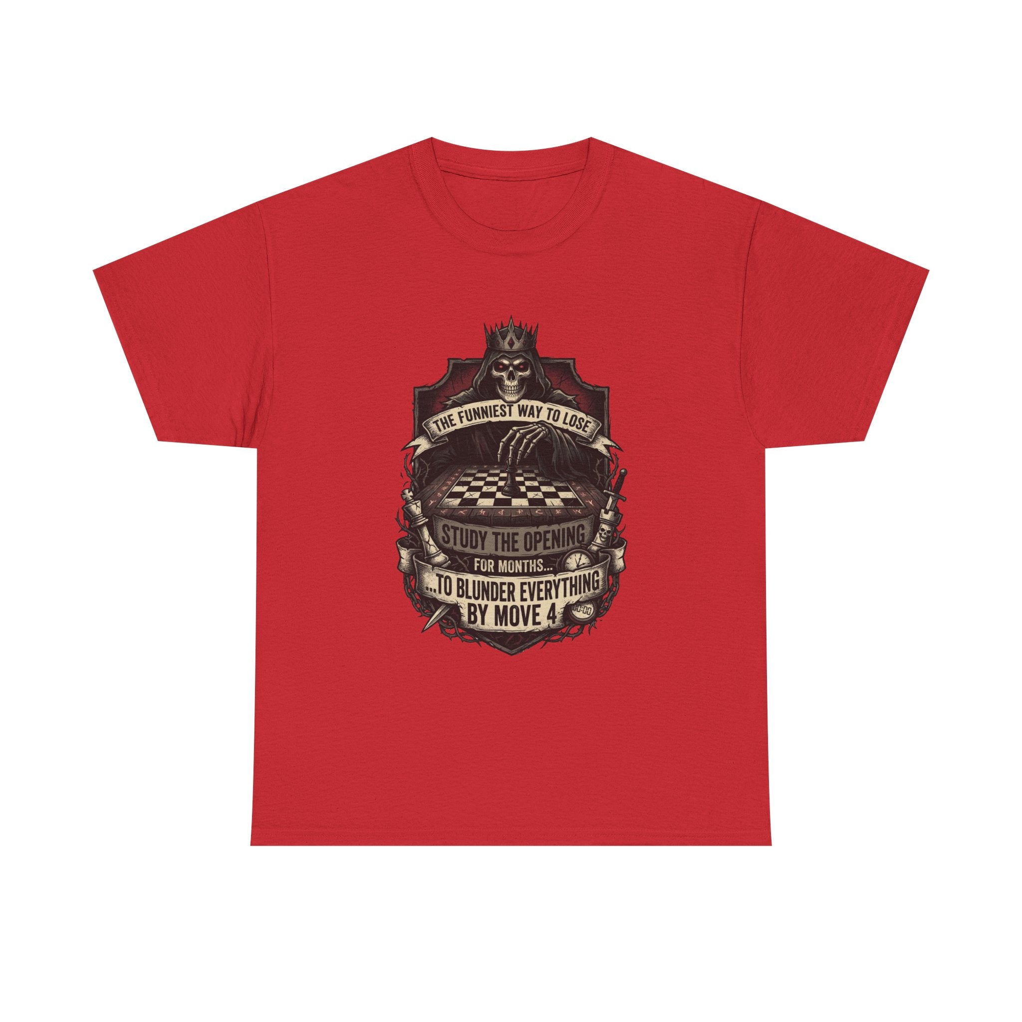 Chess Lover T-Shirt — "Study the Opening... Blunder Everything by Move 4" Vintage Chess Tee