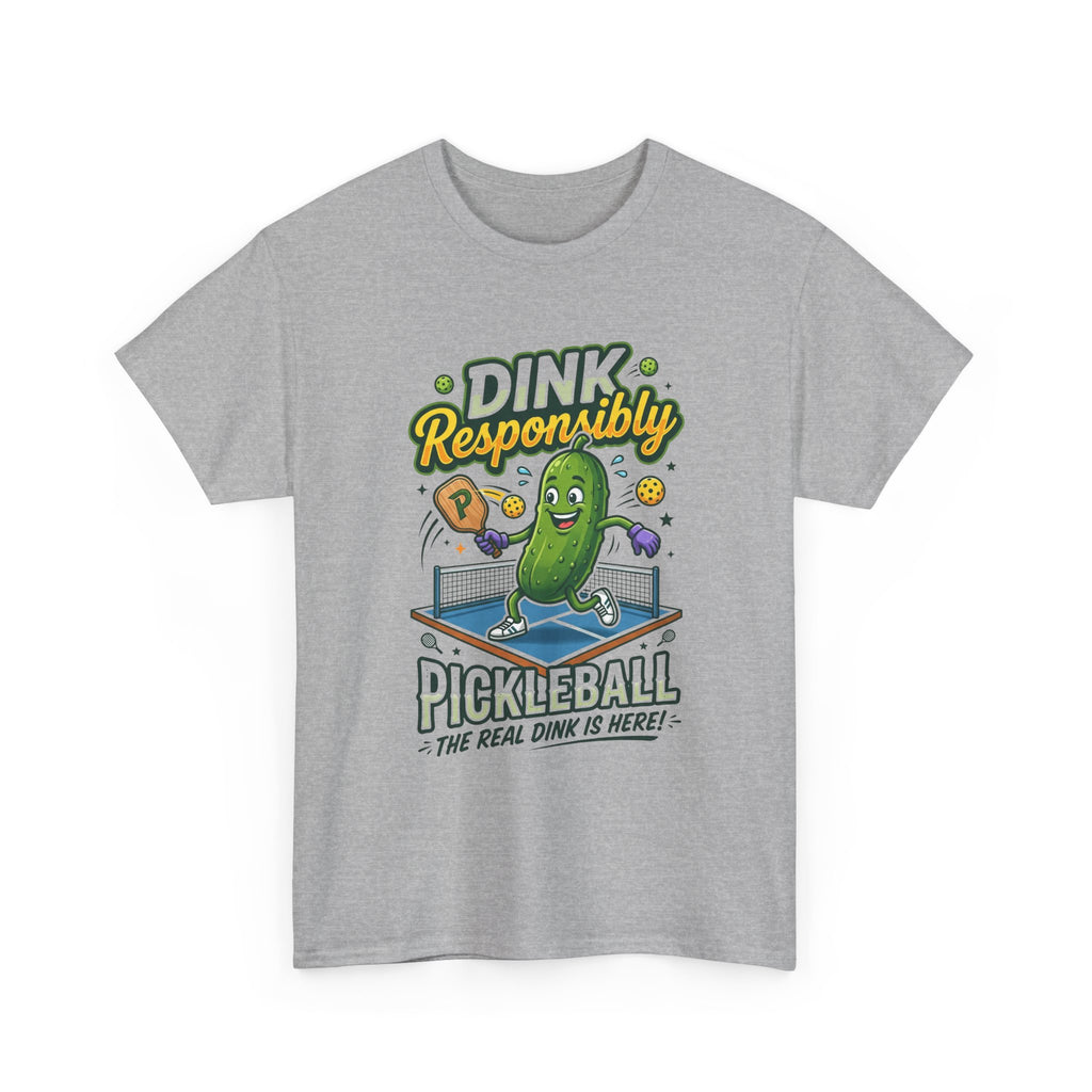 Pickleball T-Shirt — "Dink Responsibly" Funny Pickle Cartoon Tee