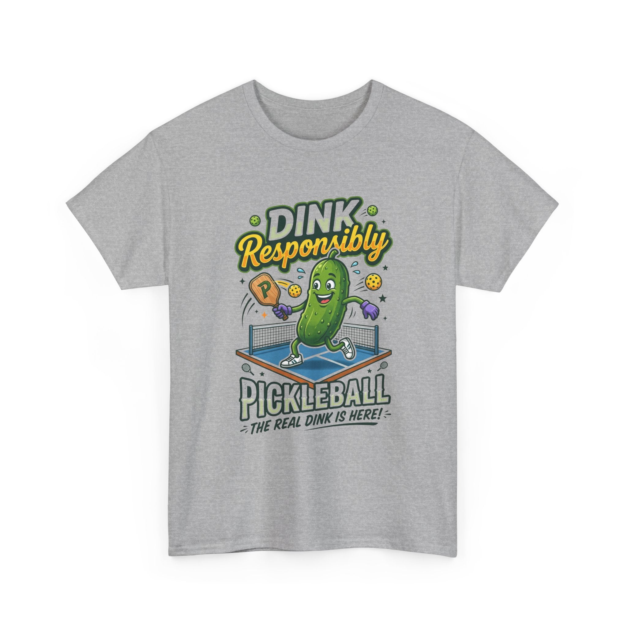 Pickleball T-Shirt — "Dink Responsibly" Funny Pickle Cartoon Tee