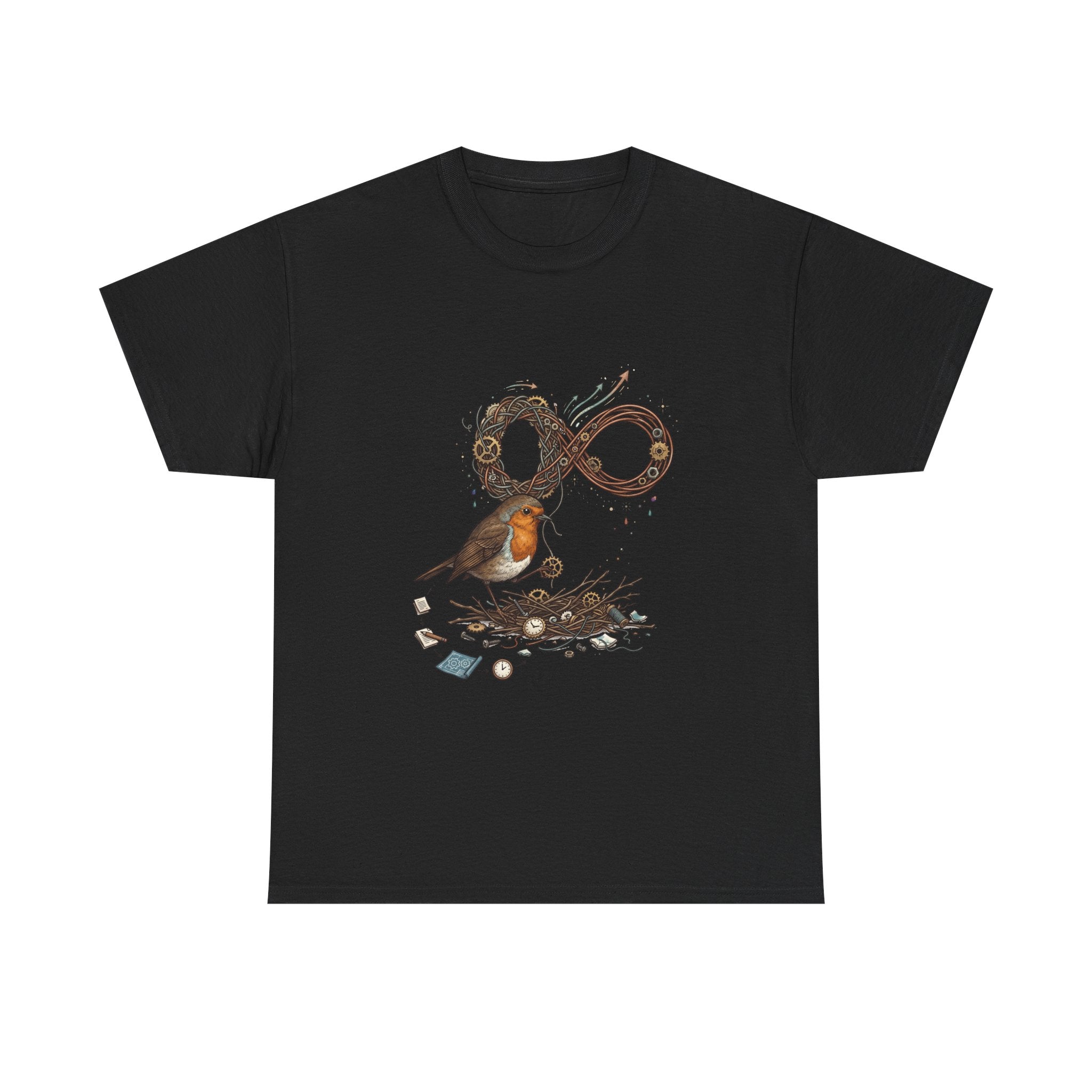 Robin & Infinity Symbol Tee — Nature-Inspired Bird Nest Graphic Shirt idk