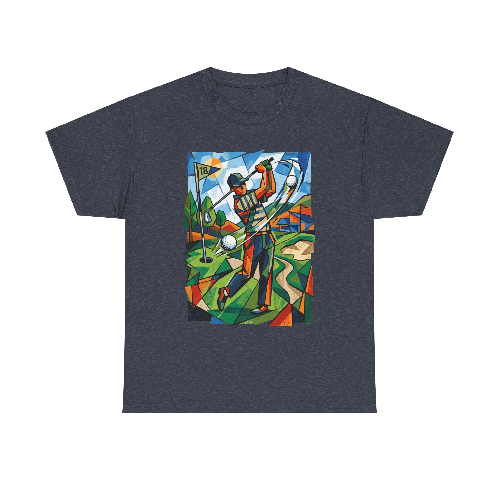 Golf Swing Art T-Shirt — Colorful Cubist Golfer Graphic Tee