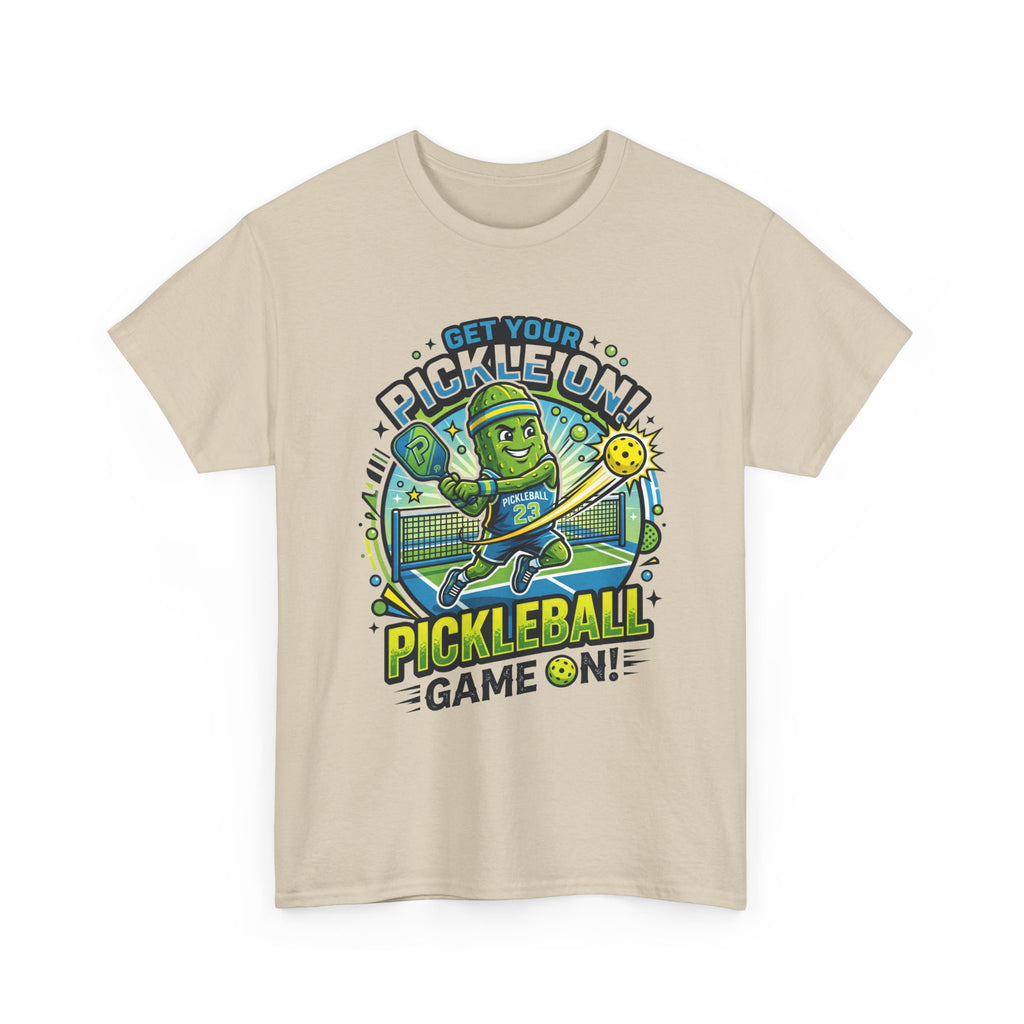 Pickleball Tee - "Get Your Pickle On!" Fun Pickle Character Game On Shirt