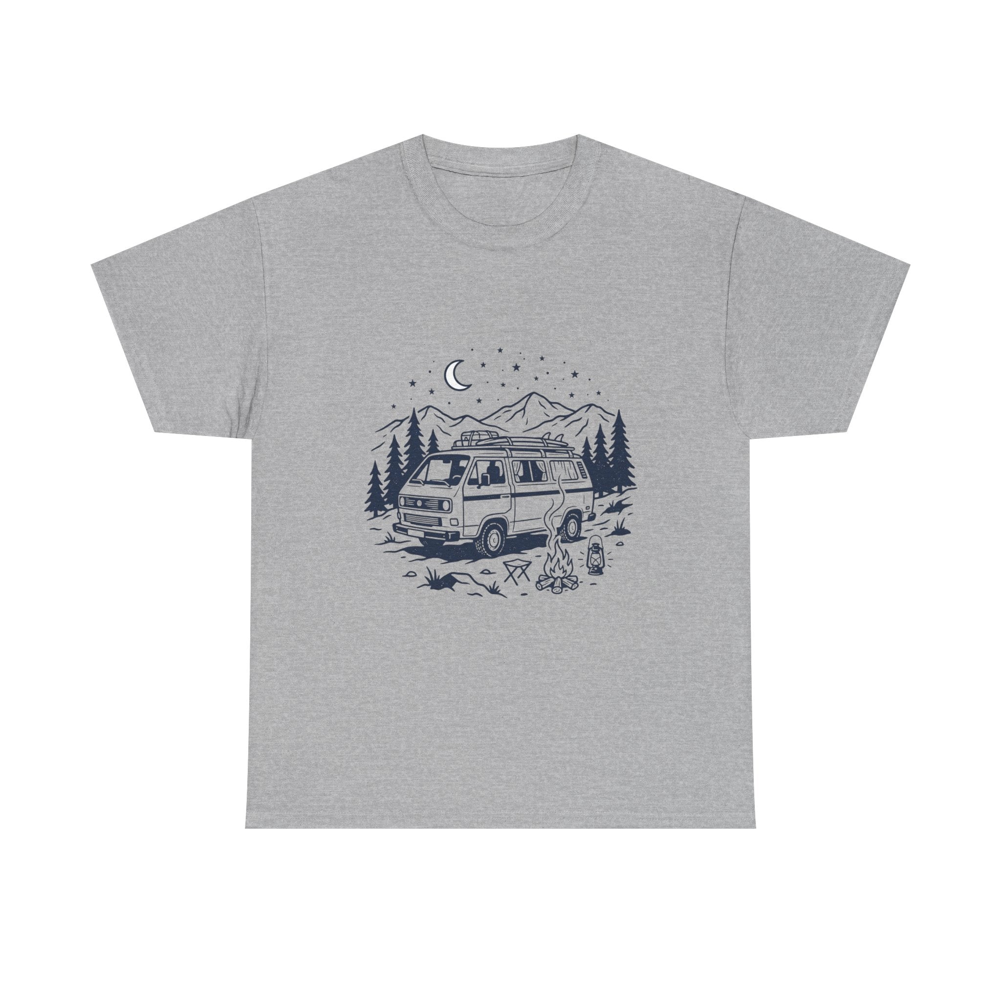 Camping Van Tee – Moonlit Mountain Adventure Graphic T-Shirt