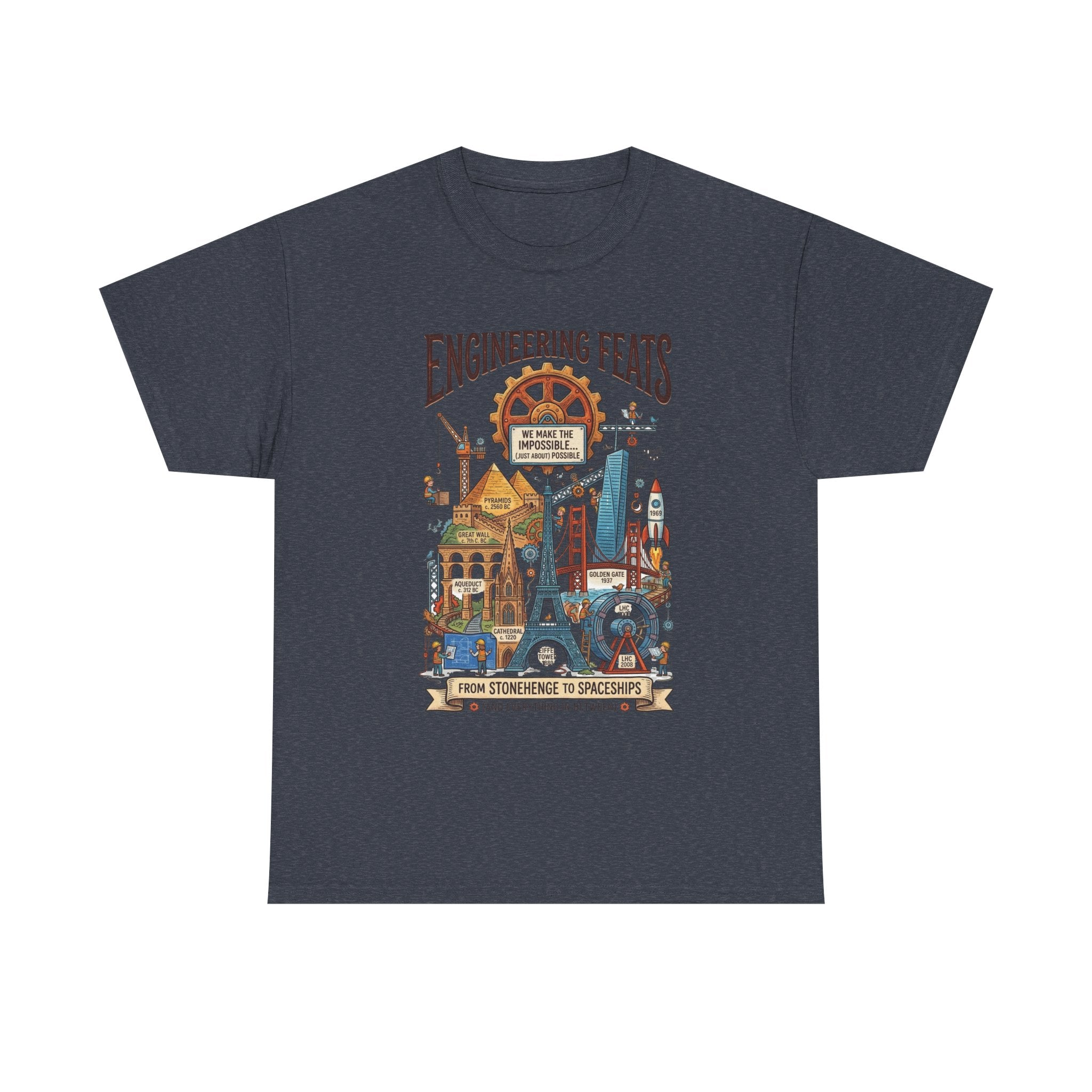 Engineering Feats T‑Shirt — STEM Vintage Landmark Illustration