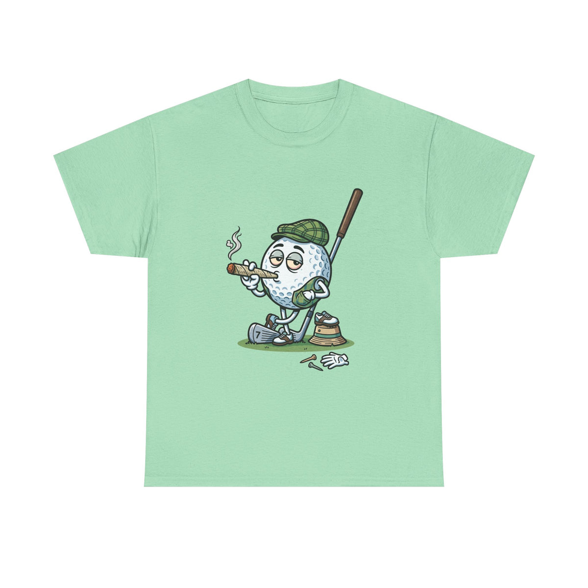 1 Golf Ball Cartoon T-Shirt — Weed Smoking Golfer Vintage Style Tee
