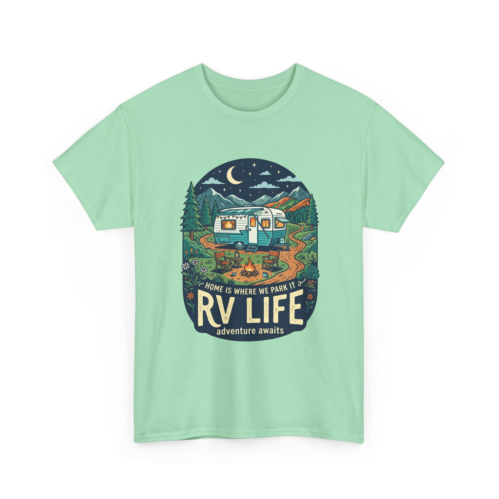 RV Life T-Shirt — Retro Camper Graphic Tee (“Home Is Where We Park It”)