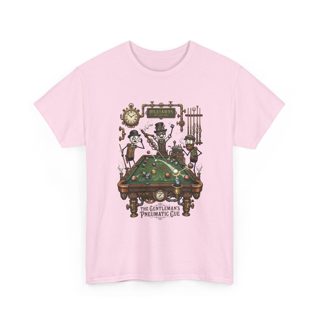 Steampunk Billiards Tee – 'The Gentleman's Pneumatic Cue' Pool Table Graphic Shirt
