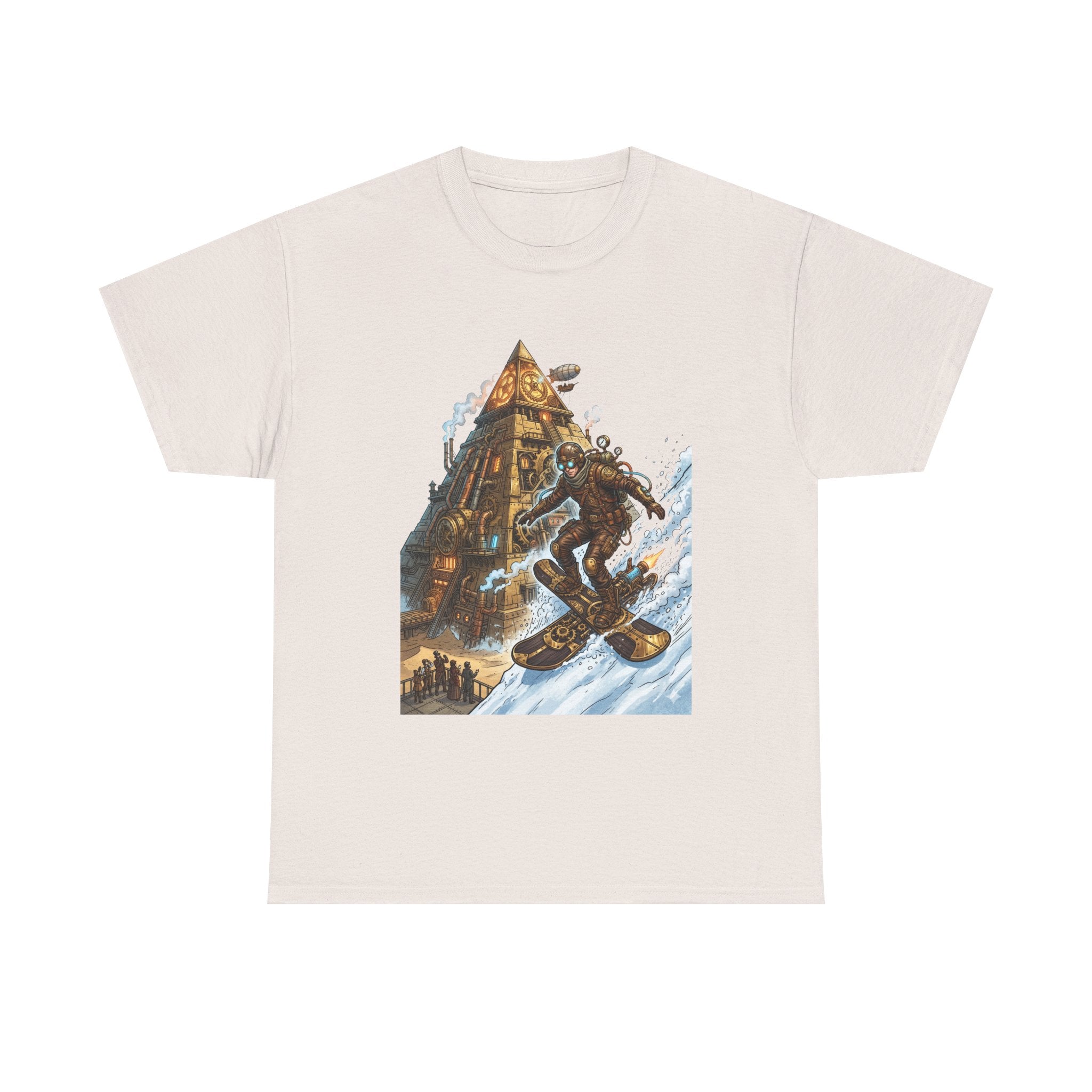 Steampunk Snowboard T‑Shirt — Retro Mountain Adventure Graphic Tee