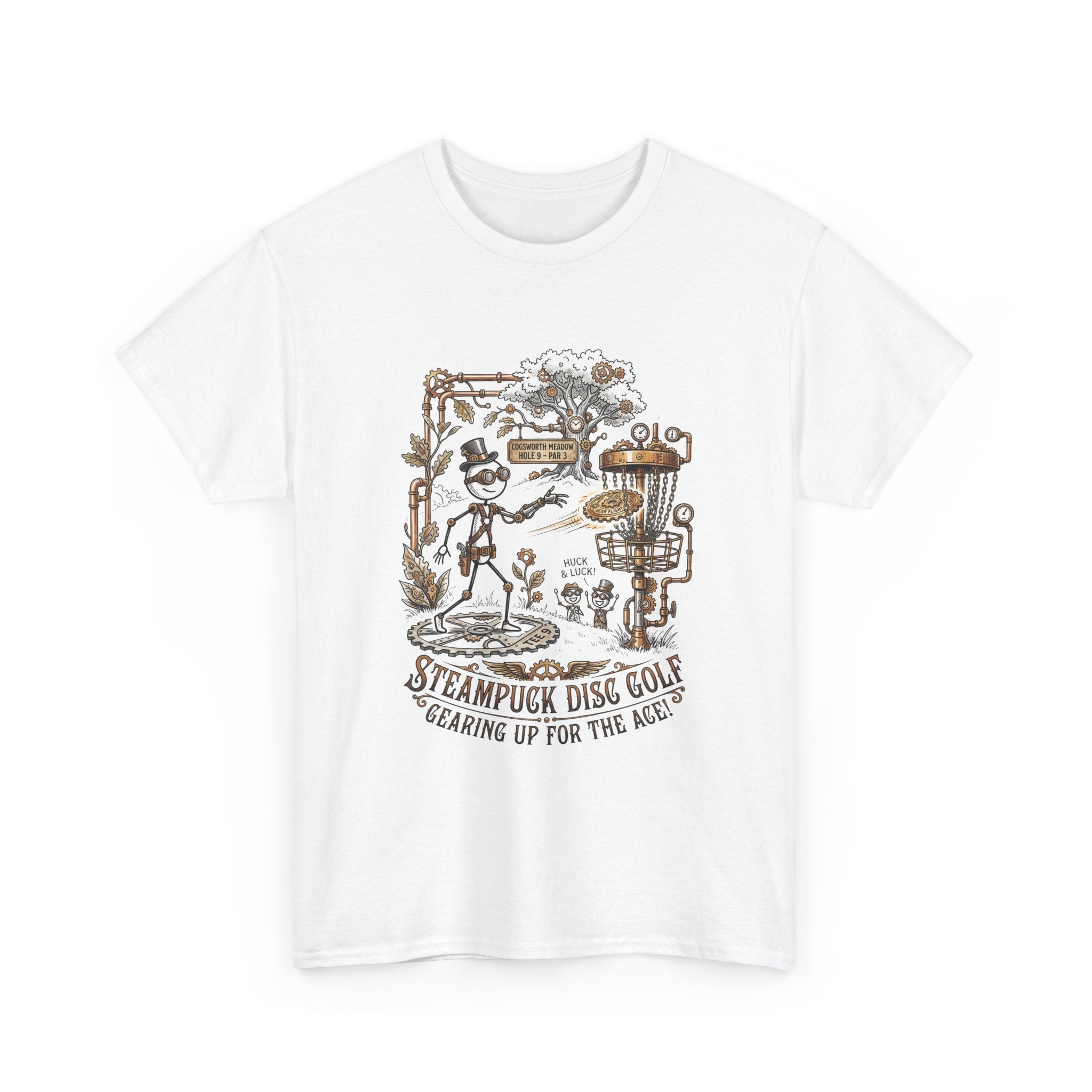 Steampunk Disc Golf T-Shirt — "Gearing Up for the Ace" Vintage Disc Golf Tee