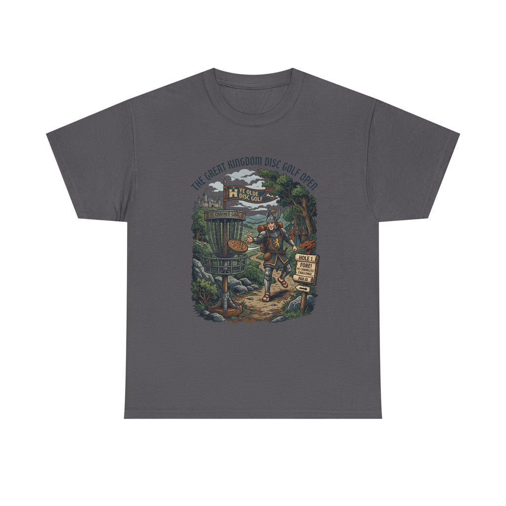 Medieval Disc Golf Adventure Tee — "The Great Kingdom Disc Golf Open" Graphic Shirt