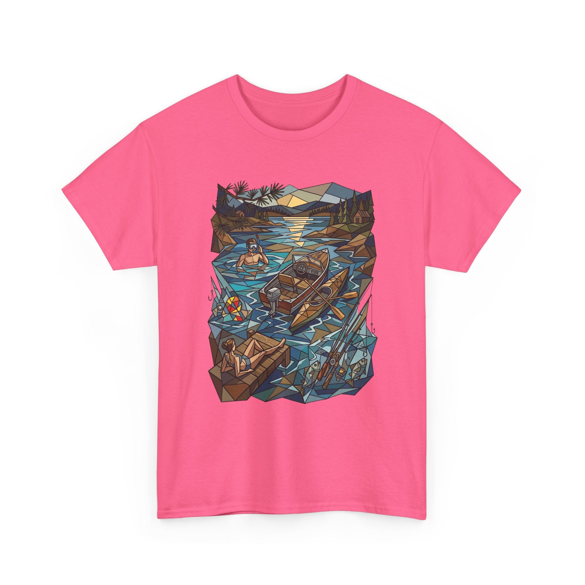 Fishing River Scene T-Shirt — Scenic Canoe & Rowboat Lake Outdoor Adventure Tee