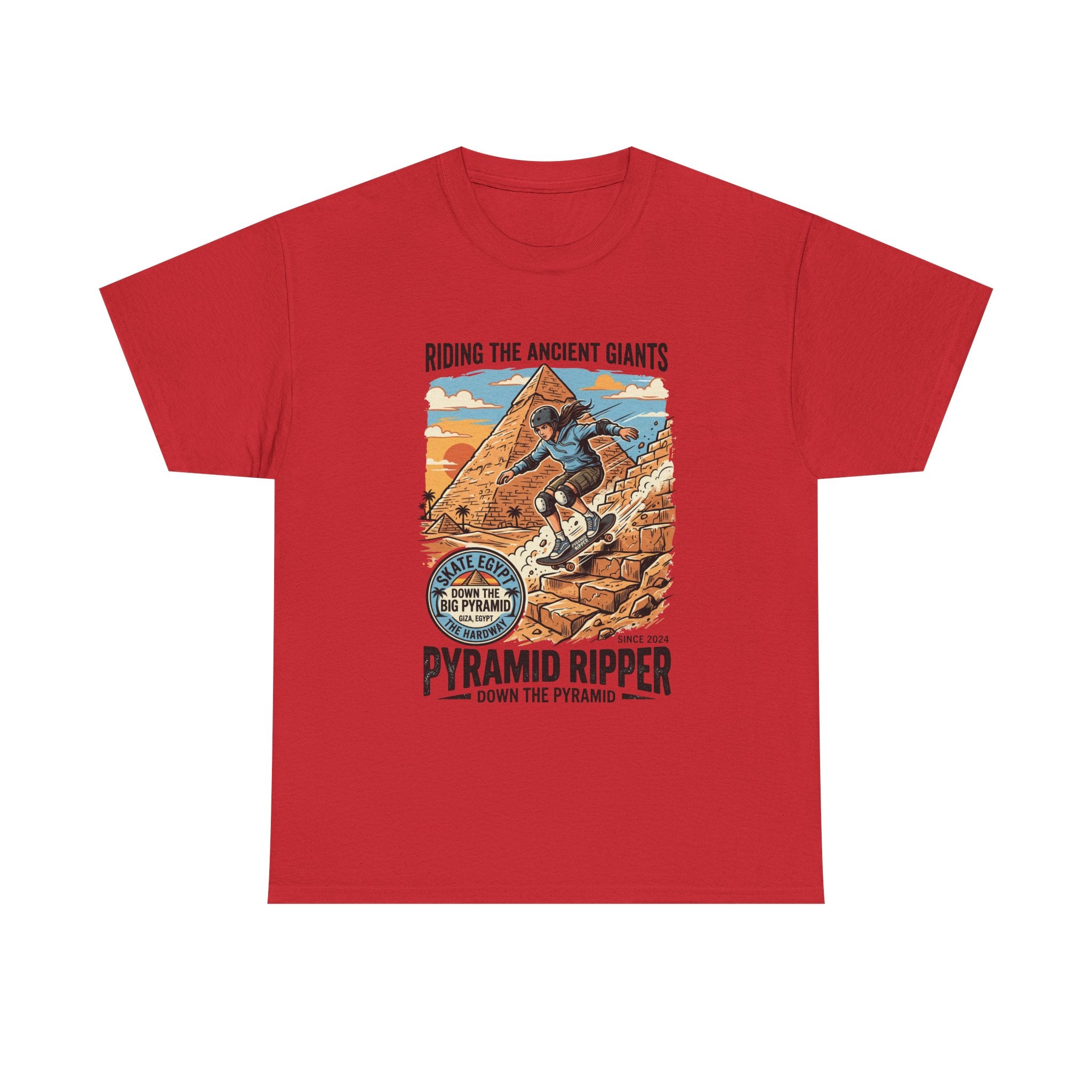 Pyramid Skateboarder T-Shirt — 'Riding the Ancient Giants' Vintage Surf Graphic
