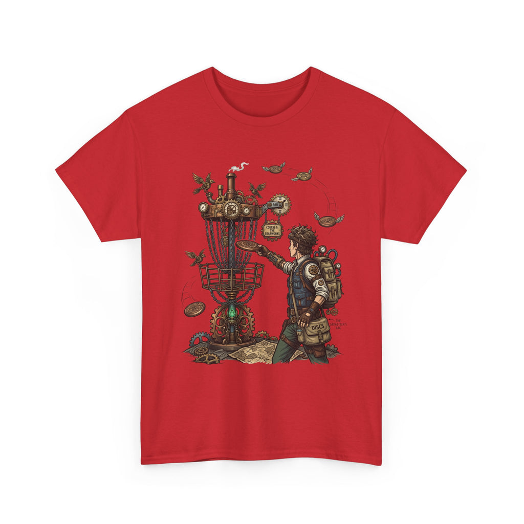 Disc Golf Adventure T‑Shirt — Steampunk Player & Birdie Basket Graphic Tee
