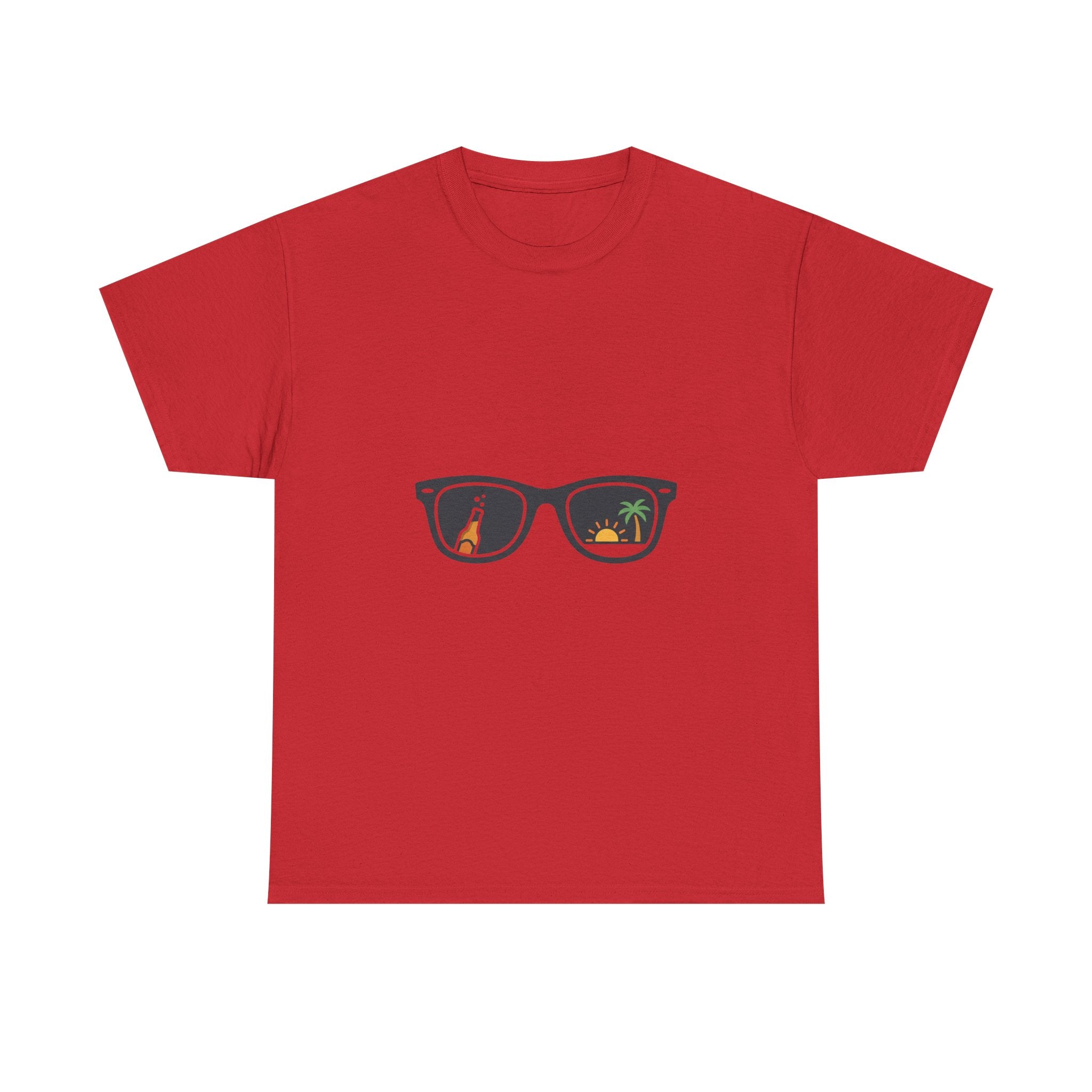 Sunglasses Reflection Tee — Tropical Beach & Palm Drink Graphic T-Shirt