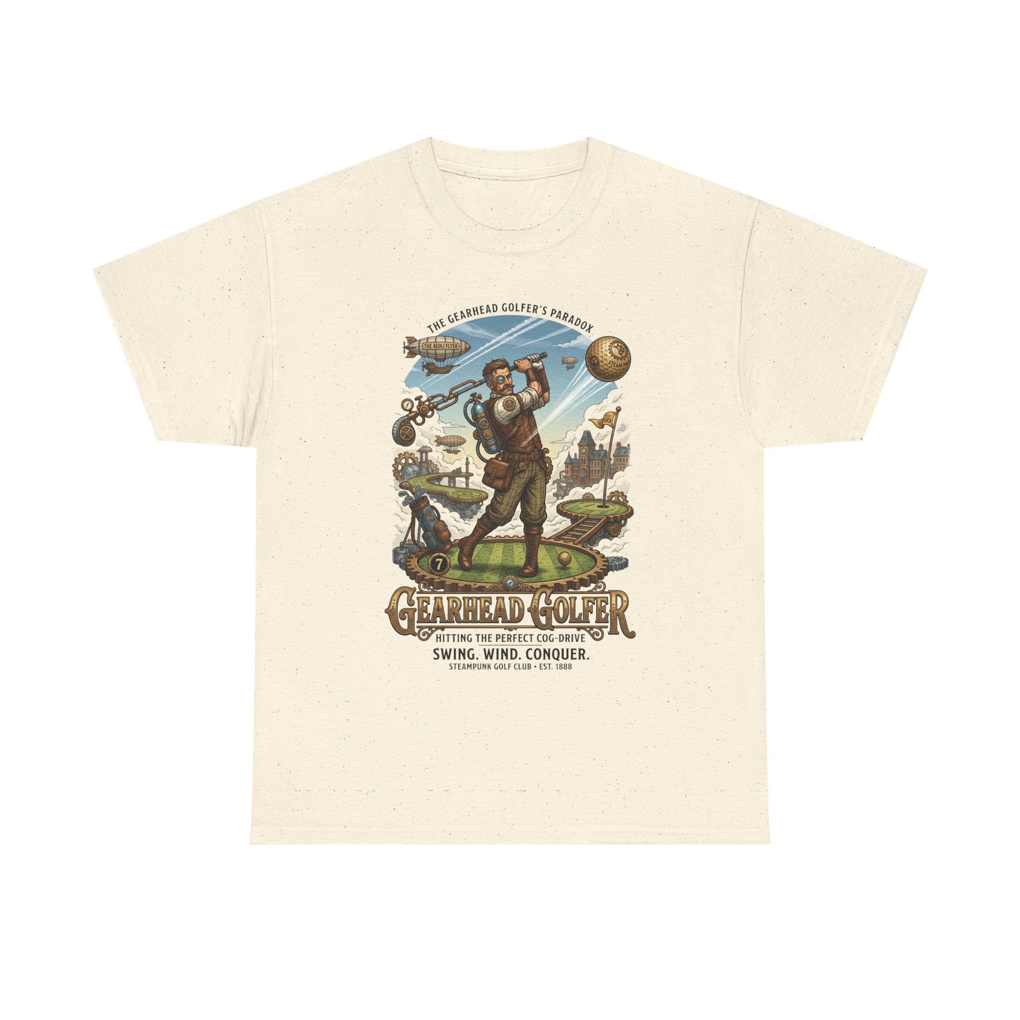 Steampunk Golf T-Shirt - 'Gearhead Golfer' Vintage Car & Golf Humor Tee