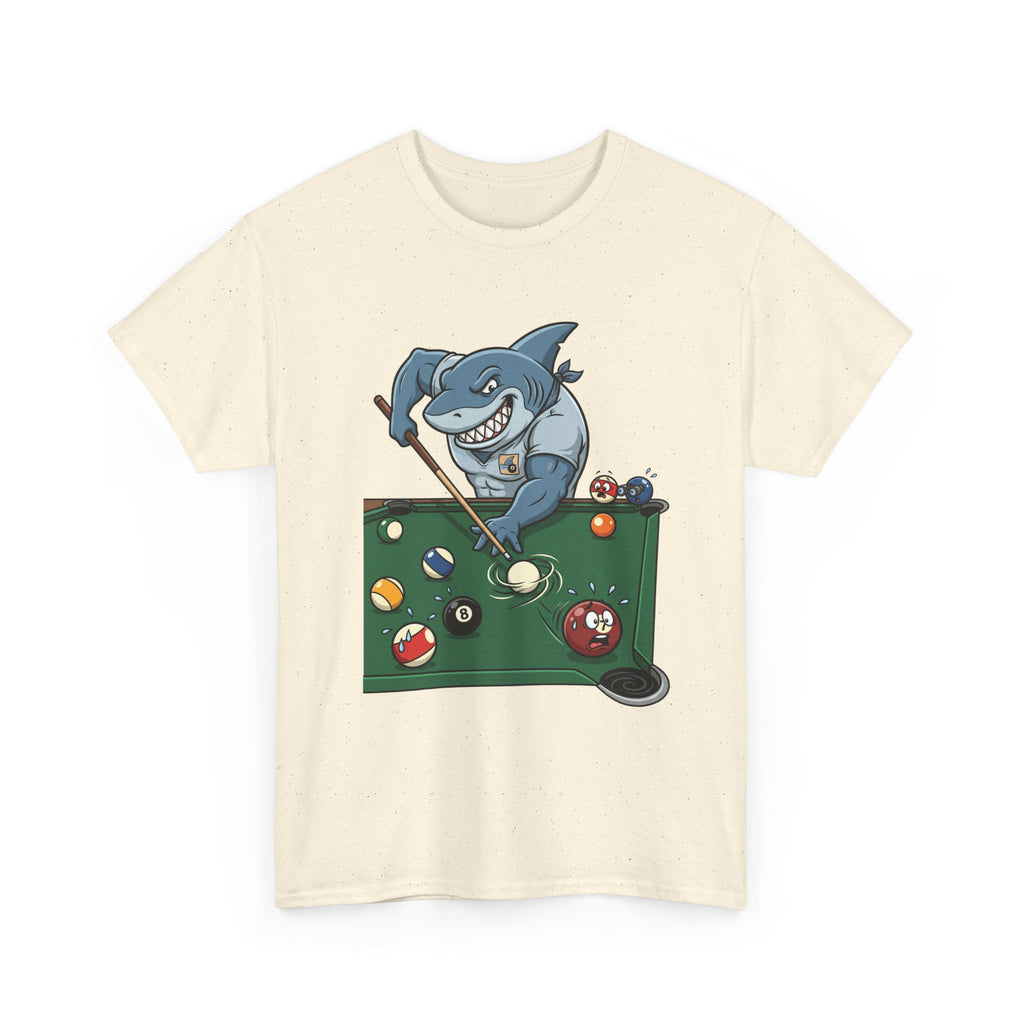 Shark Playing Pool T‑Shirt — Funny Billiards Shark Graphic Tee