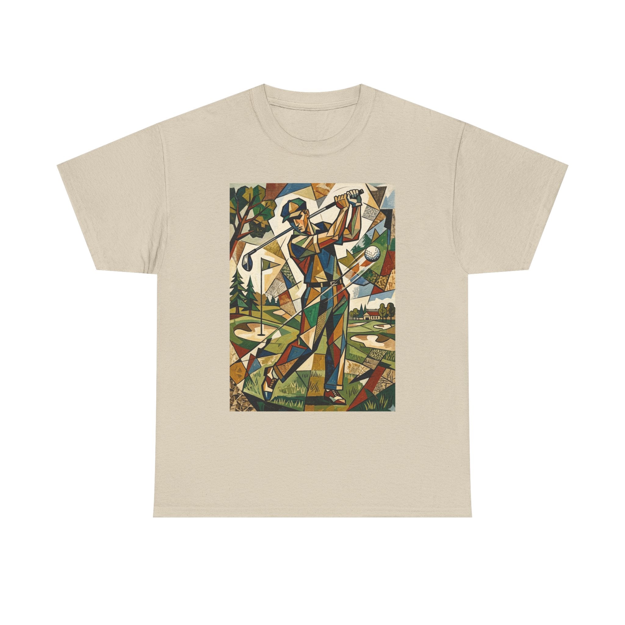 Abstract Golfer Art T-Shirt — Colorful Geometric Golf Scene Tee