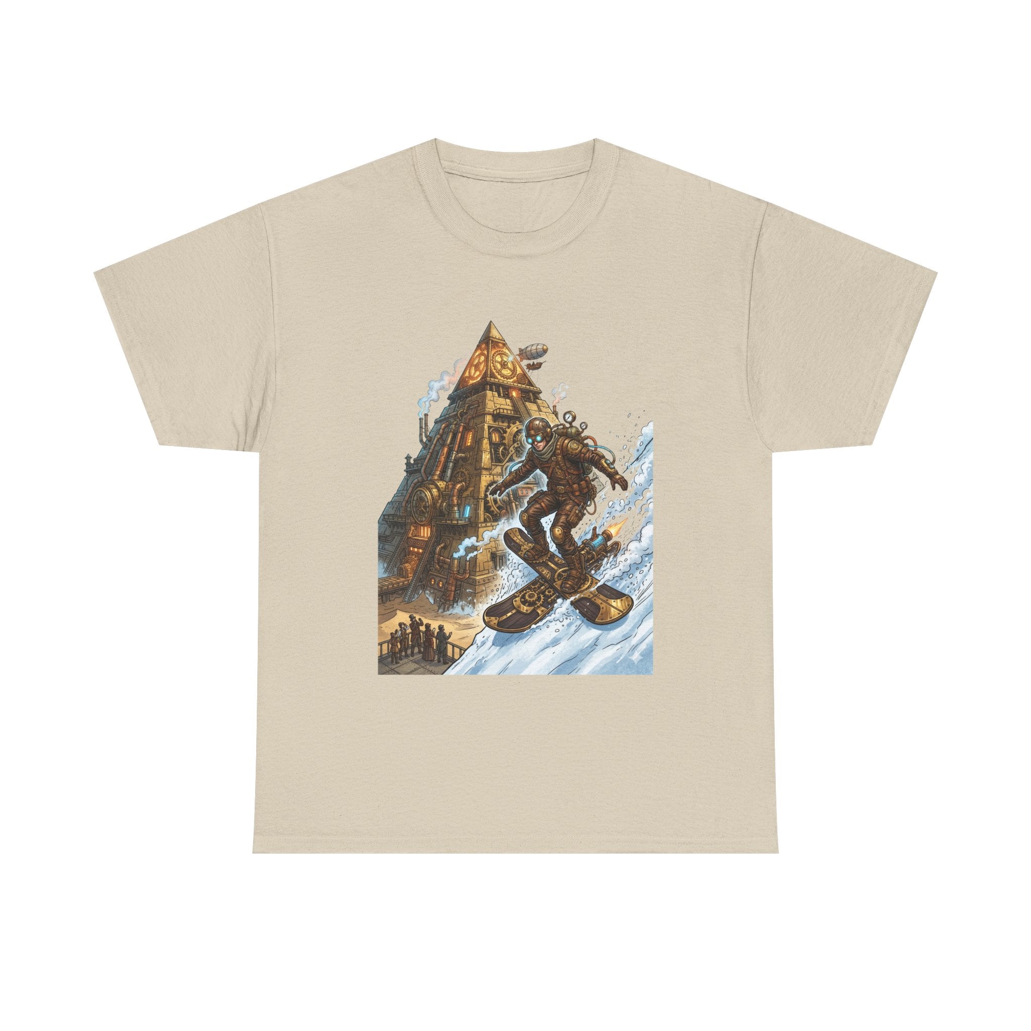 Steampunk Snowboard T‑Shirt — Retro Mountain Adventure Graphic Tee