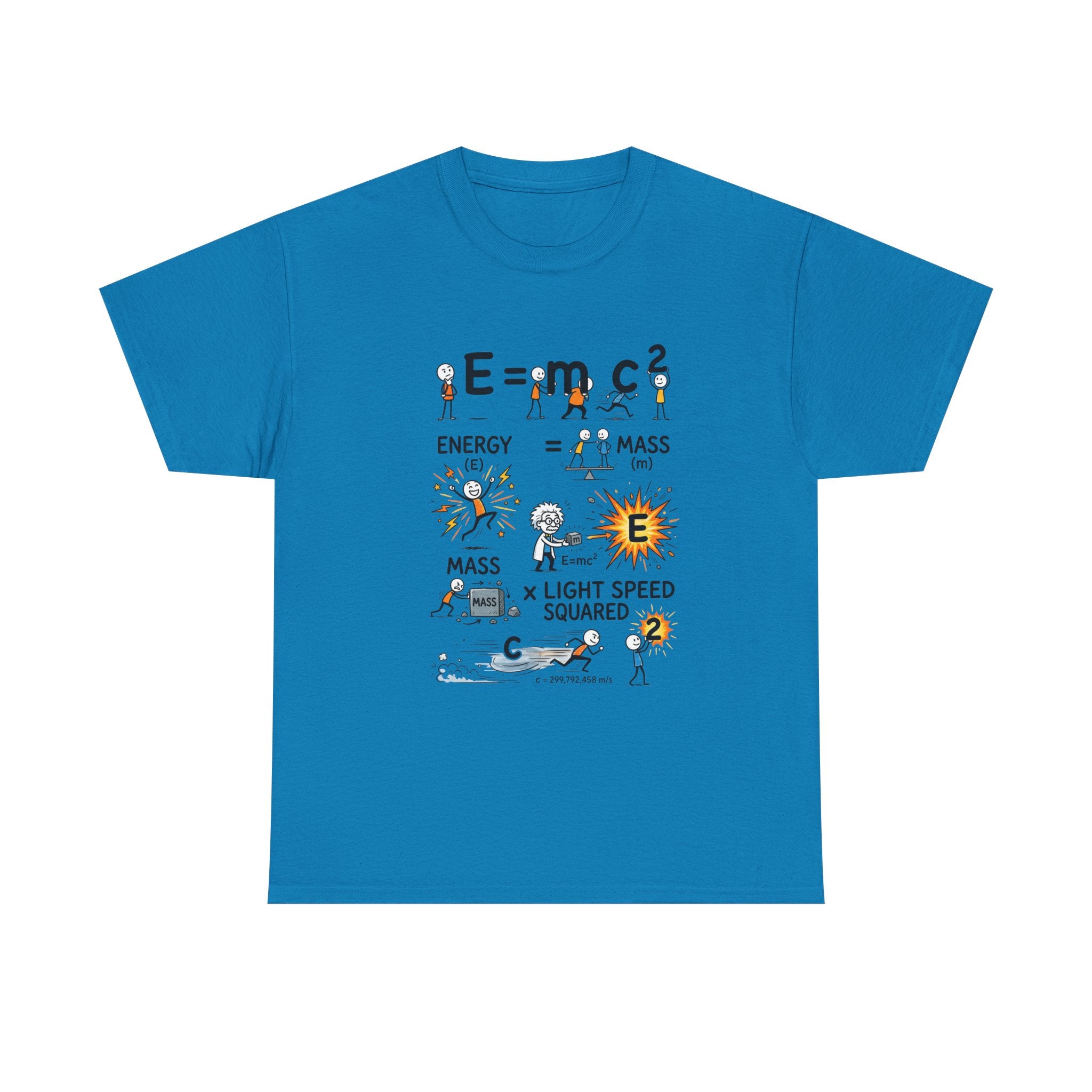 E=mc2 Cartoon Science T-Shirt — Funny Physics Diagram Tee for Students & Teachers