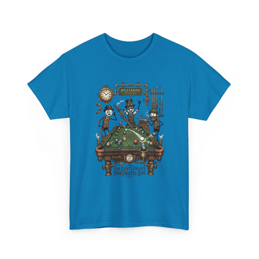 Steampunk Billiards Tee – 'The Gentleman's Pneumatic Cue' Pool Table Graphic Shirt