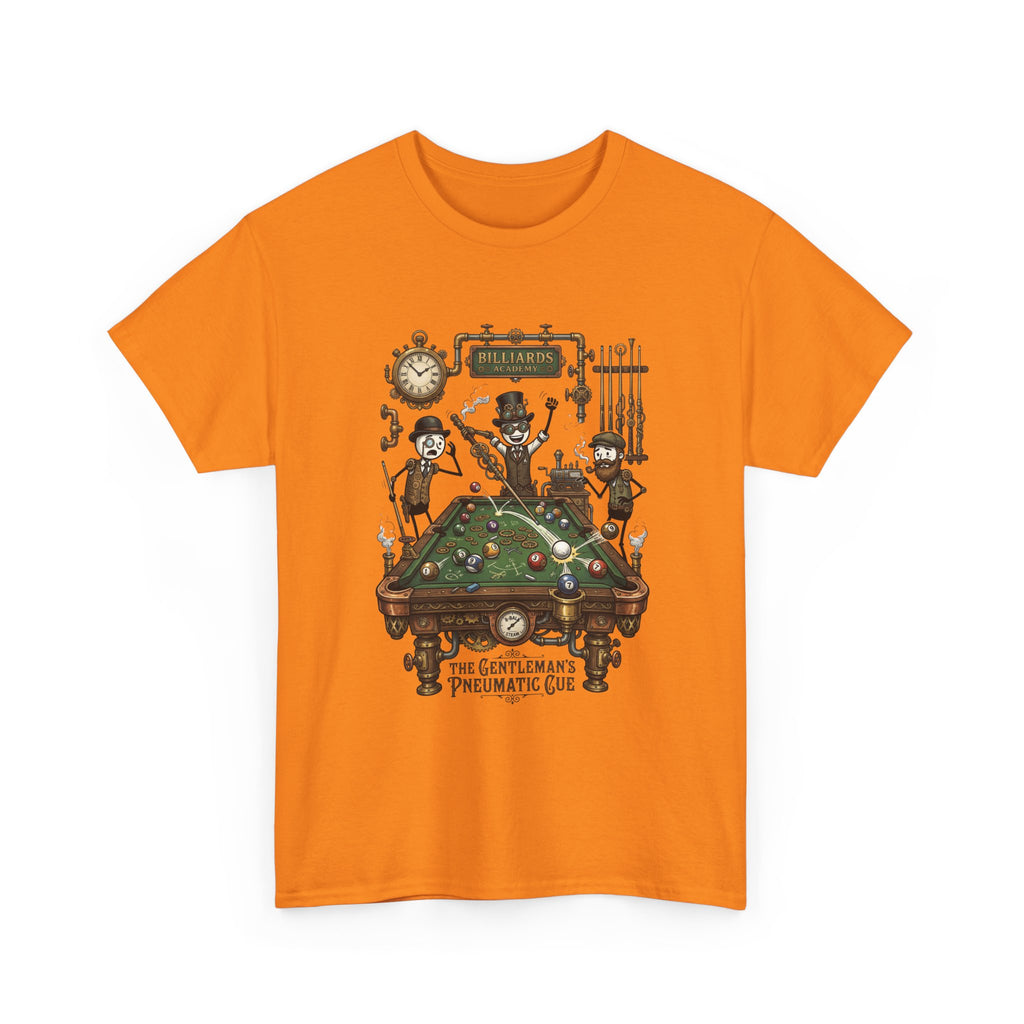 Steampunk Billiards Tee – 'The Gentleman's Pneumatic Cue' Pool Table Graphic Shirt