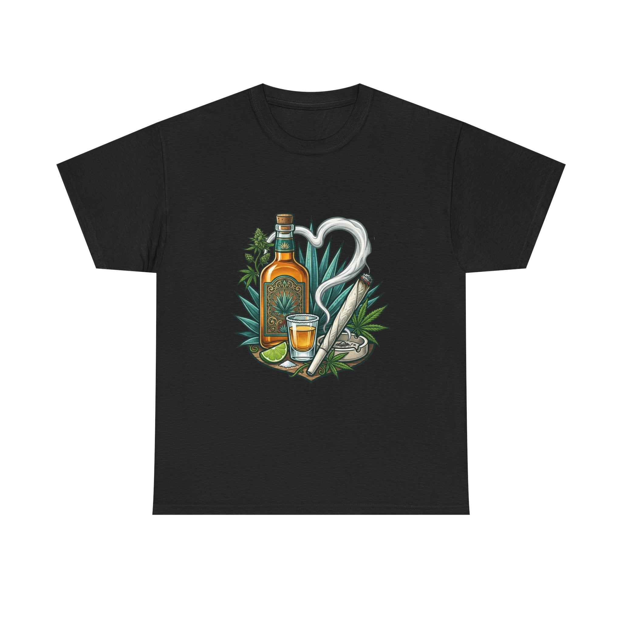 Tequila Bottle & Joint T‑Shirt — Agave Lime Margarita Design