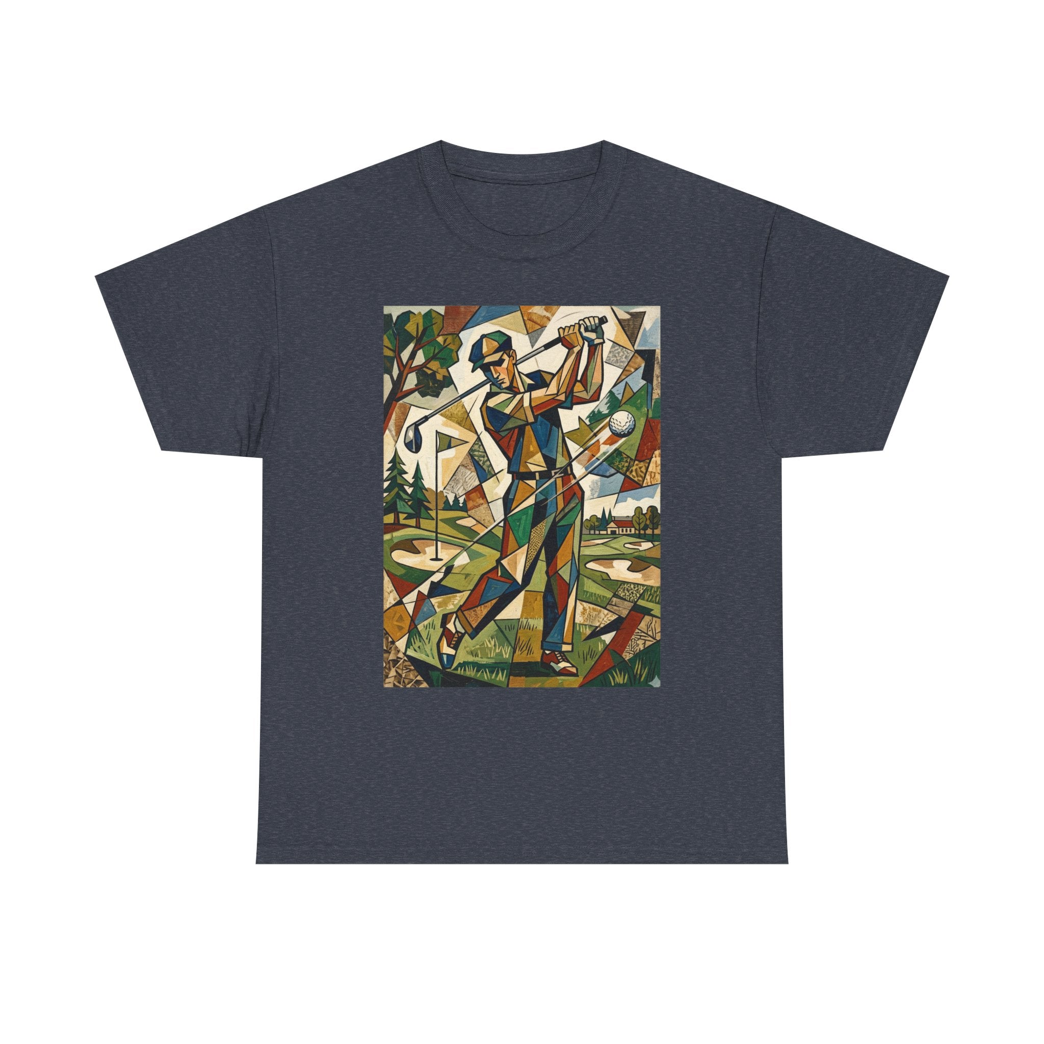 Abstract Golfer Art T-Shirt — Colorful Geometric Golf Scene Tee