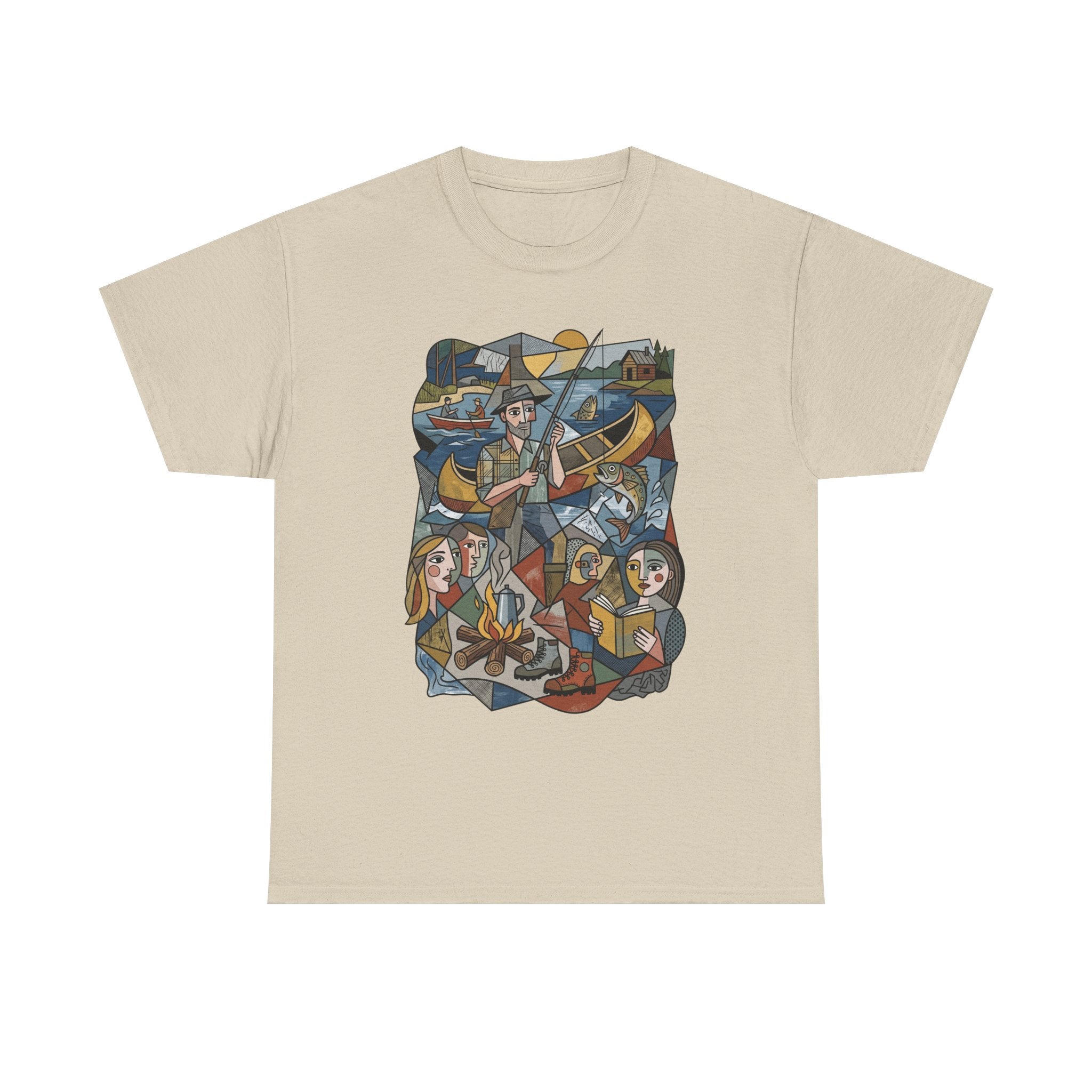 T-Shirt — Nautical Folk Art Crew: Illustrated Sailing, Fishing & Harbor Scene