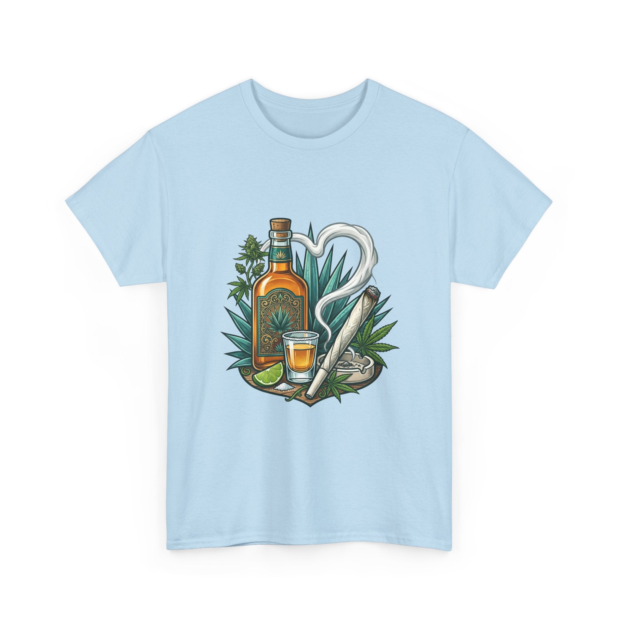 Tequila Bottle & Joint T‑Shirt — Agave Lime Margarita Design