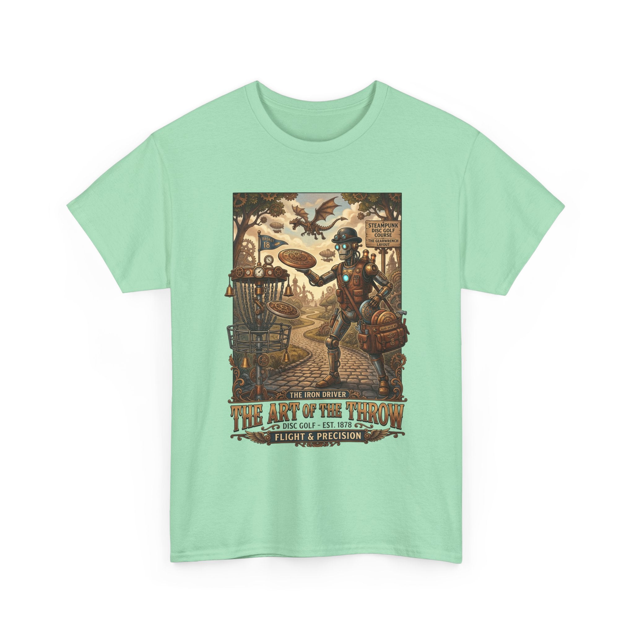 Steampunk Disc Golf T-Shirt — "The Art of the Throw" Vintage Disc Golfer Graphic Tee