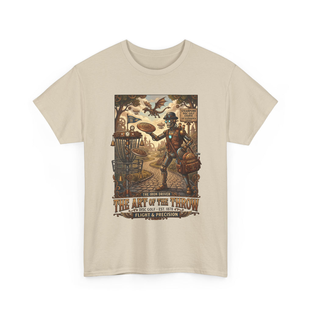 Steampunk Disc Golf T-Shirt — "The Art of the Throw" Vintage Disc Golfer Graphic Tee