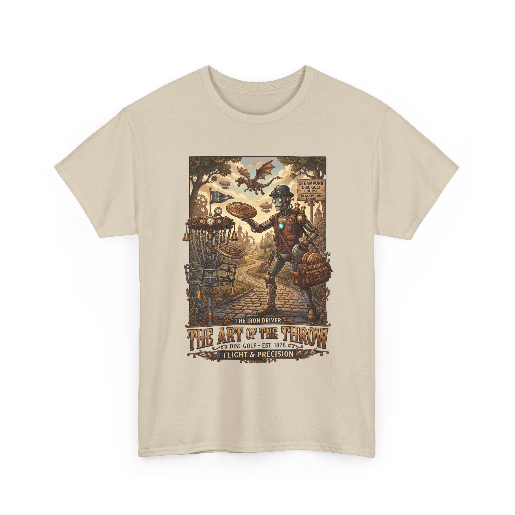 Steampunk Disc Golf T-Shirt — "The Art of the Throw" Vintage Disc Golfer Graphic Tee