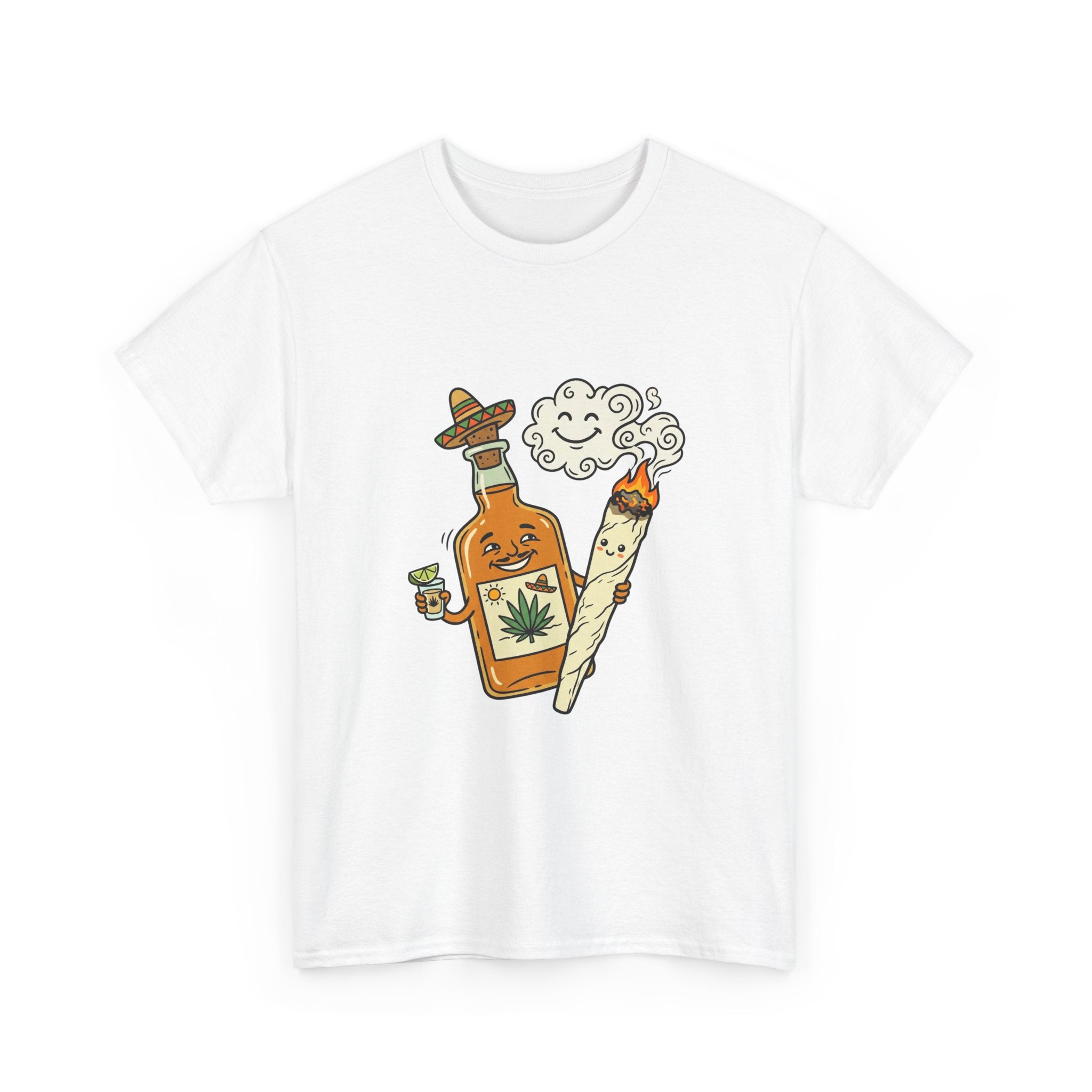 Cannabis & Tequila Tee — Funny Joint and Bottle Graphic T-Shirt